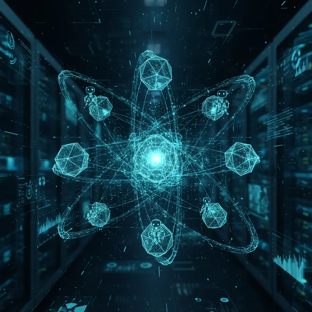 Futuristic Atomic Structure With Data Visualization