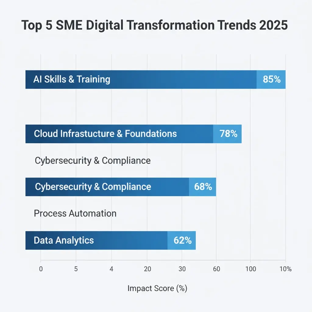 Sme Digital Transformation 2025: Stats, Roi, And GdprReady Playbooks Bar Chart Of Top Sme Digital Transformation 2025 Trends By Impact