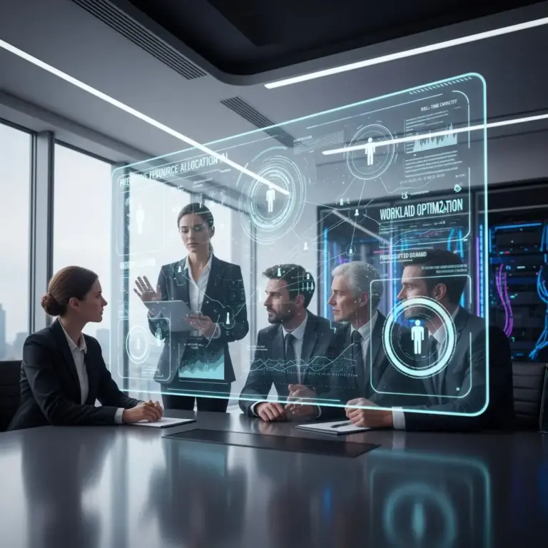 Business Meeting With Advanced Technology Interface.